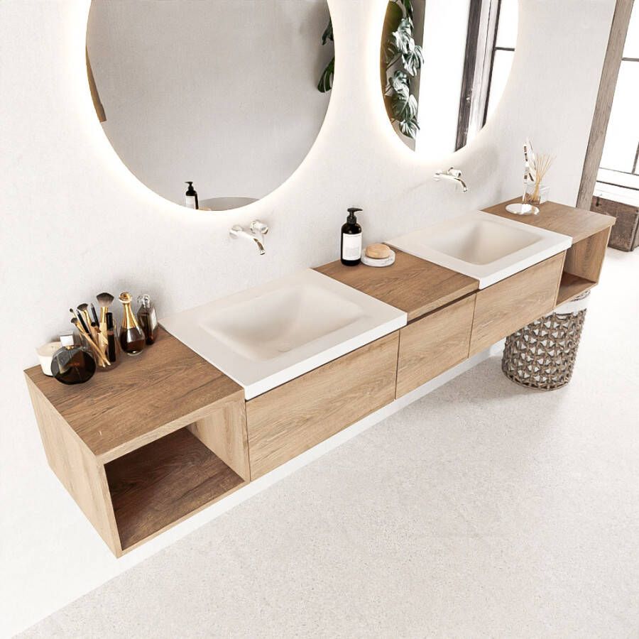 Mondiaz Bukla badmeubel 3 lades 240 washed oak en talc