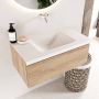 Mondiaz BUKLA Badkamermeubelset 80x45x34cm 0 kraangaten wasbak midden solid surface Talc greeploos 1 lade Melamine Washed Oak BUKLA10003 - Thumbnail 2