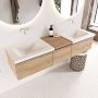Mondiaz BUKLA badmeubelset 160x45x34cm 0 kraangaten 2 wasbakken solid surface Talc greeploos 3 lades met softclose Melamine Washed Oak BUKLA10015 - Thumbnail 3