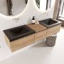 Mondiaz BUKLA badmeubelset 160x45x34cm 0 kraangaten 2 wasbakken solid surface Urban greeploos 3 lades met softclose Melamine Washed Oak BUKLA10079 - Thumbnail 2