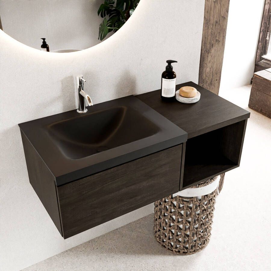 Mondiaz Bukla badmeubel links 1 kraangat 100 dark brown en urban