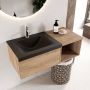 Mondiaz BUKLA badmeubelset 100x45x34cm 1 kraangat wasbak links solid surface Urban greeploos 1 lade met softclose Melamine Washed Oak BUKLA20046 - Thumbnail 2