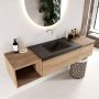 Mondiaz BUKLA badmeubelset 160x45x34cm 0 kraangaten wasbak midden solid surface Urban greeploos 2 lades met softclose Melamine Washed Oak BUKLA20071 - Thumbnail 2