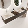 Mondiaz BUKLA badmeubelset 200x45x34cm 2 kraangaten 2 wasbakken solid surface Talc greeploos 4 lades met softclose Melamine Dark brown BUKLA10146 - Thumbnail 3