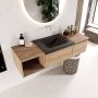 Mondiaz BUKLA badmeubelset 140x45x34cm 0 kraangaten wasbak midden solid surface Urban greeploos 2 lades met softclose Melamine Washed Oak BUKLA20049 - Thumbnail 2