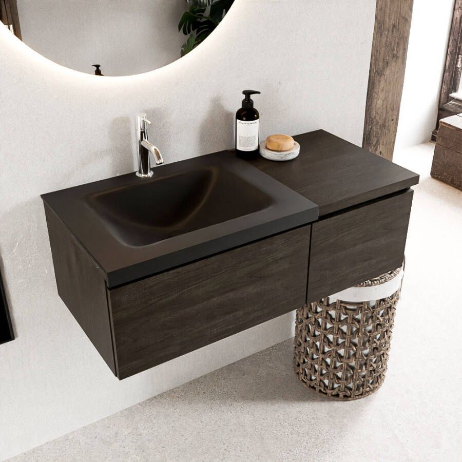 Mondiaz Bukla badmeubel links 2 lades en 1 kraangat 100 dark brown en urban