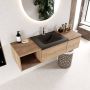 Mondiaz BUKLA badmeubelset 140x45x34cm 1 kraangat wasbak midden solid surface Urban greeploos 2 lades met softclose Melamine Washed Oak BUKLA20050 - Thumbnail 2