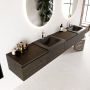 Mondiaz BUKLA badmeubelset 240x45x34cm 2 kraangaten 2 wasbakken solid surface Urban greeploos 4 lades met softclose Melamine Dark brown BUKLA10238 - Thumbnail 2