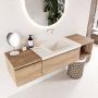 Mondiaz BUKLA badmeubelset 160x45x34cm 0 kraangaten wasbak midden solid surface Talc greeploos 2 lades met softclose Melamine Washed Oak BUKLA20029 - Thumbnail 3