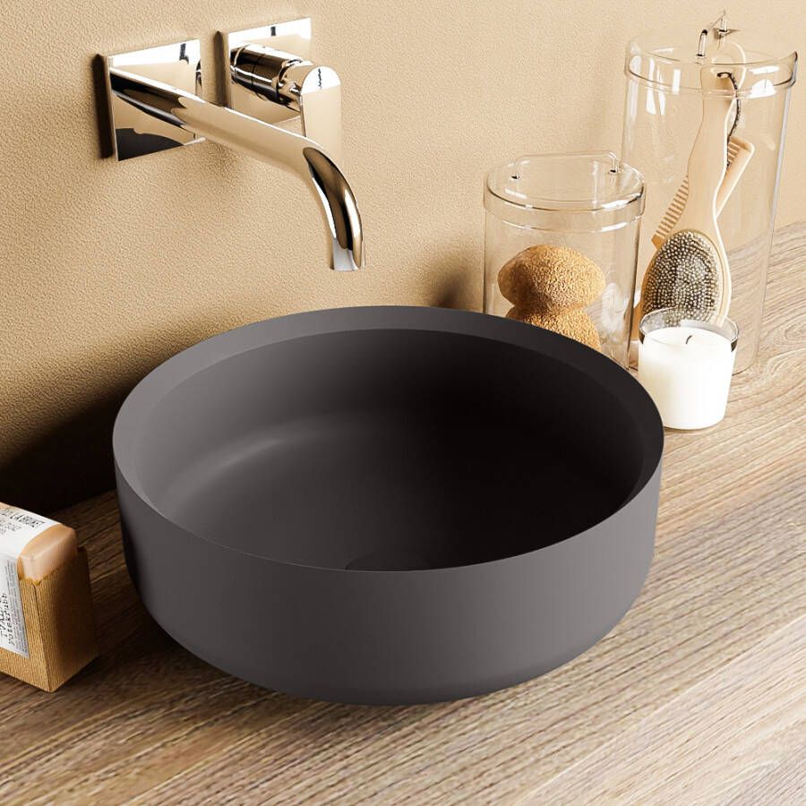 Mondiaz Coss waskom 36x36x13cm rond opbouw Solid Surface Darkgrey Darkgrey M49901DarkGreyDarkGrey