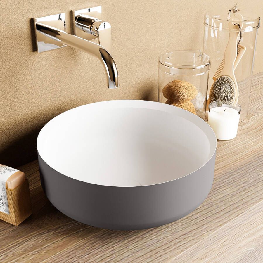 Mondiaz Coss waskom 36x36x13cm rond opbouw Solid Surface Darkgrey Talc M49901DarkGreyTalc