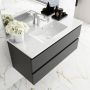Douche Concurrent Badkamermeubel Denta Hangend 80x50x45cm MDF Donkergrijs Glans Keramiek Wastafel Softclose 1 Kraangat Midden met 2 Lades - Thumbnail 2