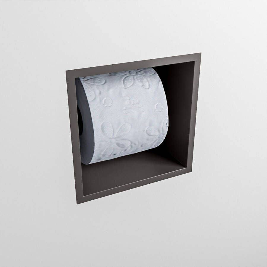 Mondiaz Easy Toiletrolhouder CUBE 160 solid surface 16x16cm kleur Dark grey. Geschikt voor op en inbouw.