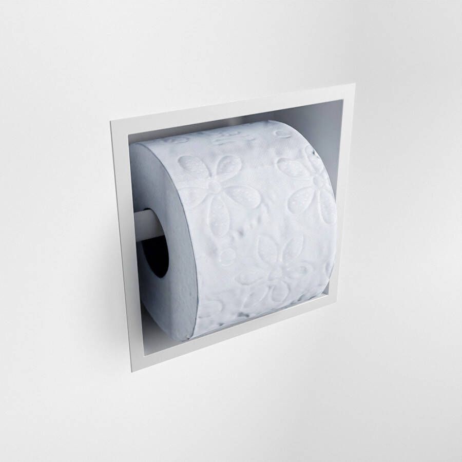 Mondiaz Easy Toiletrolhouder CUBE 160 solid surface 16x8 6cm kleur Talc. Geschikt voor op en inbouw.