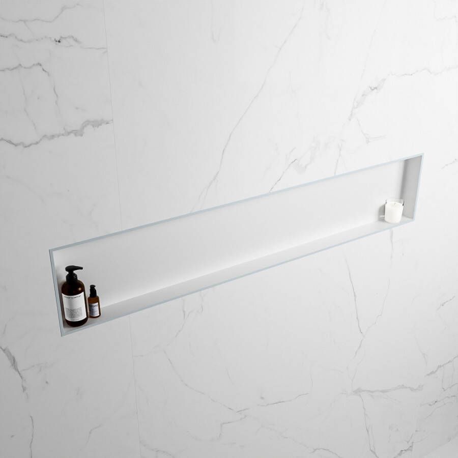 Mondiaz Easy nis 29.5x149.5x8cm voor Inbouw opbouw 1 open vak Solid surface Talc Clay M80027Clay Talc