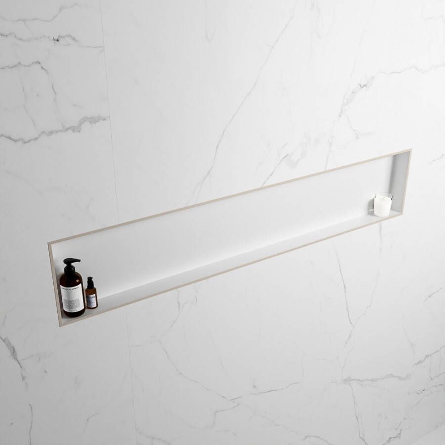 Mondiaz Easy nis 29.5x149.5x8cm voor Inbouw opbouw 1 open vak Solid surface Talc Linen M80027Linen Talc