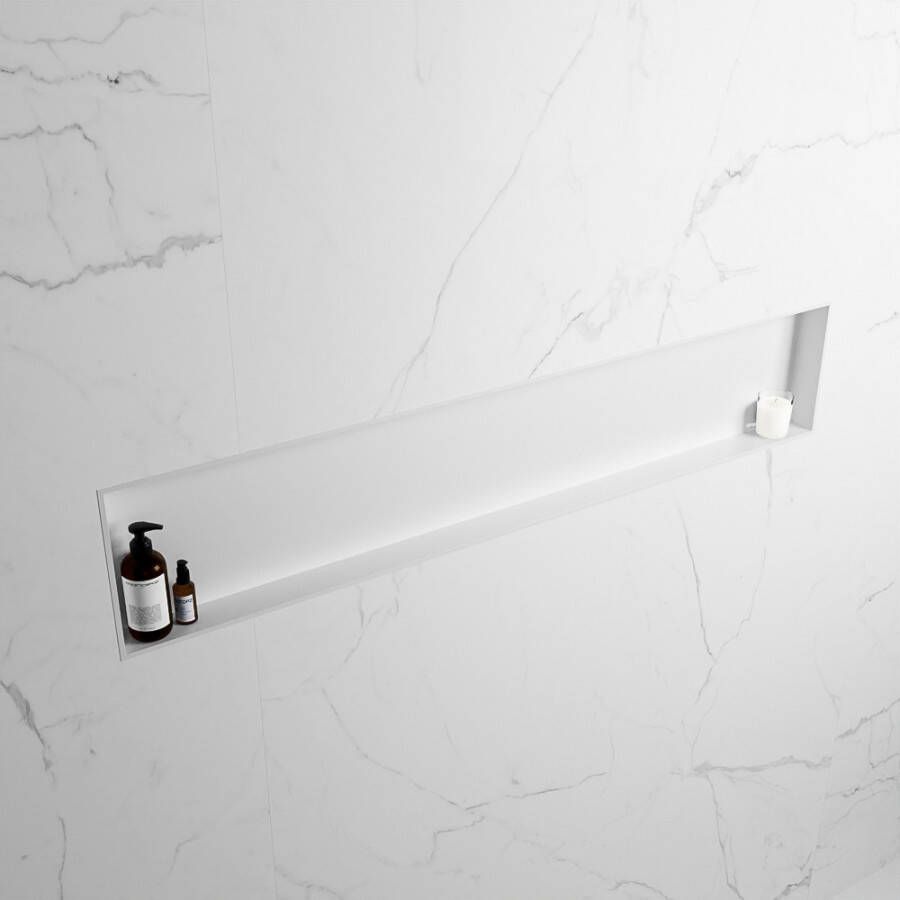 Mondiaz Easy nis 29.5x149.5x8cm voor Inbouw opbouw 1 open vak Solid surface Talc Talc M80025Talc Talc