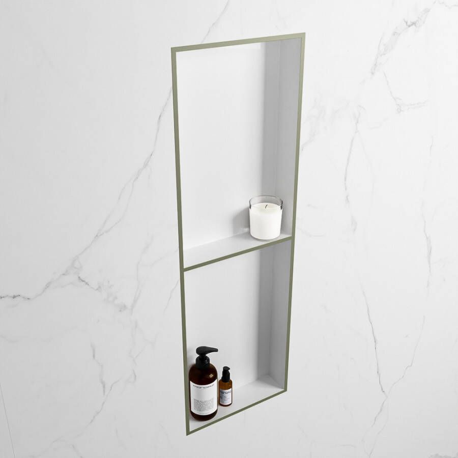 Mondiaz Easy nis 29.5x149.5x8cm voor Inbouw opbouw 2 open vakken Solid surface Talc Army M80041Army Talc - Foto 2