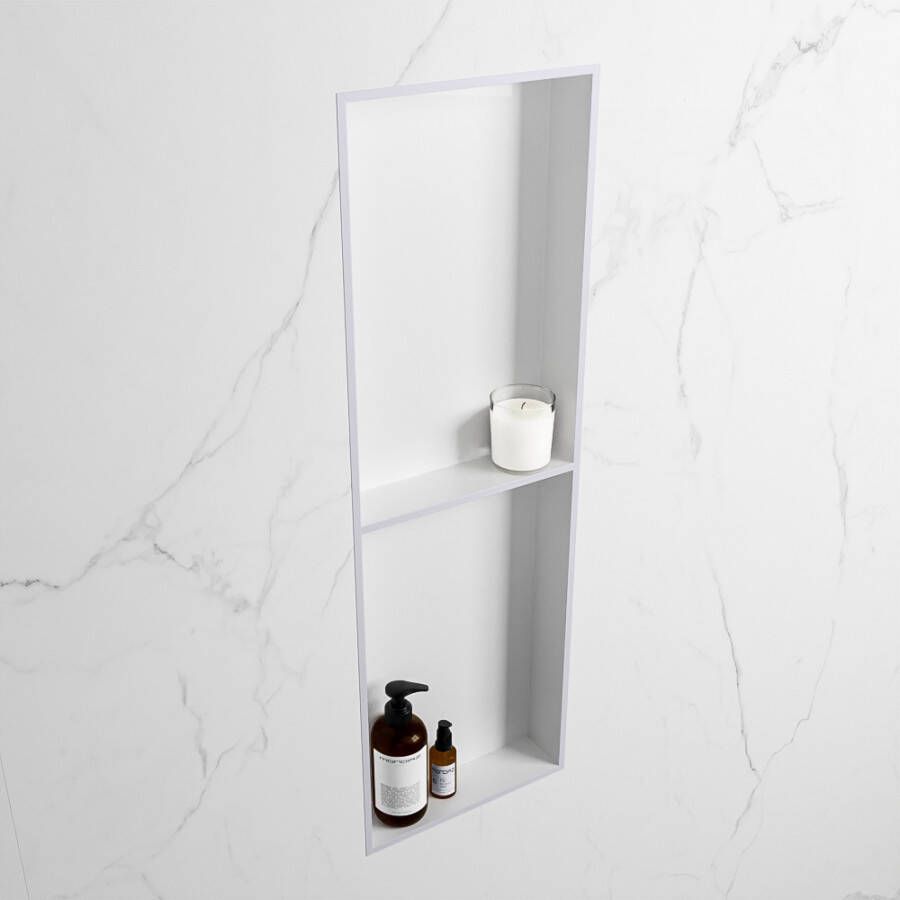 Mondiaz Easy nis 29.5x149.5x8cm voor Inbouw opbouw 2 open vakken Solid surface Talc Cale M80041Cale Talc - Foto 2