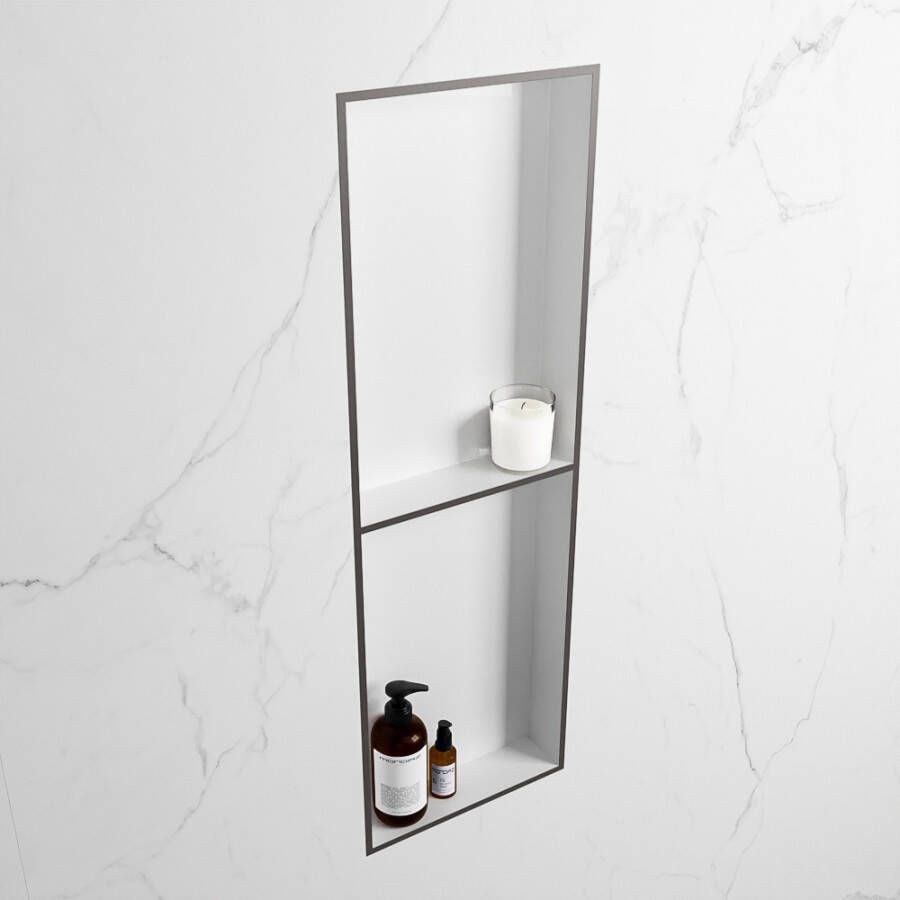 Mondiaz Easy nis 29.5x149.5x8cm voor Inbouw opbouw 2 open vakken Solid surface Talc DarkGrey M80041DarkGrey Talc - Foto 2
