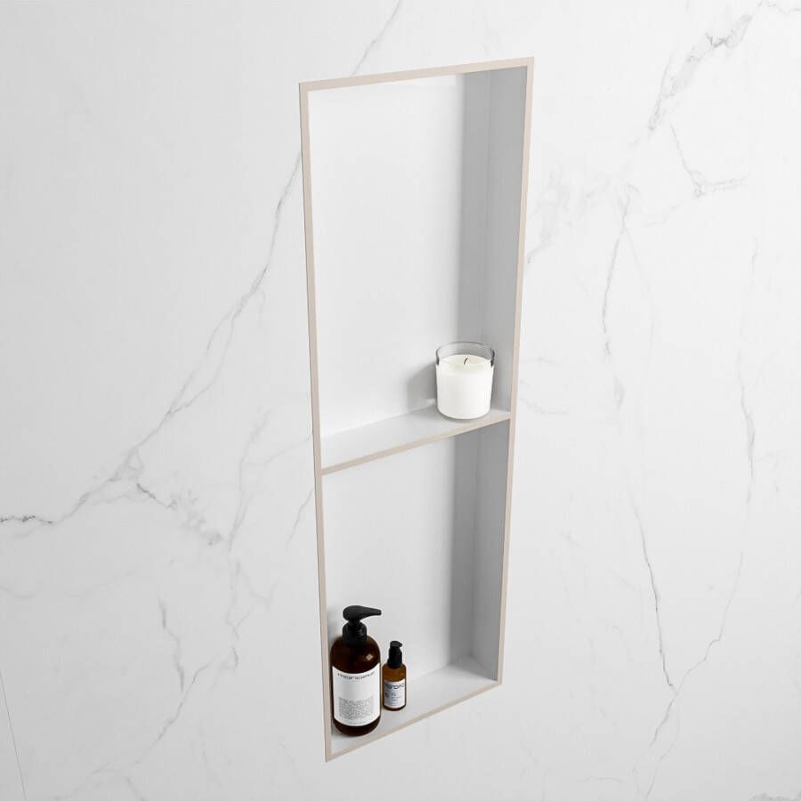 Mondiaz Easy nis 29.5x149.5x8cm voor Inbouw opbouw 2 open vakken Solid surface Talc Linen M80041Linen Talc - Foto 2