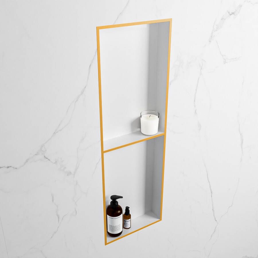 Mondiaz Easy nis 29.5x149.5x8cm voor Inbouw opbouw 2 open vakken Solid surface Talc Ocher M80041Ocher Talc