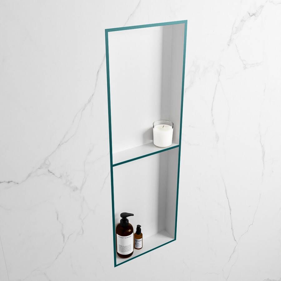 Mondiaz Easy nis 29.5x149.5x8cm voor Inbouw opbouw 2 open vakken Solid surface Talc Smag M80041Smag Talc - Foto 2