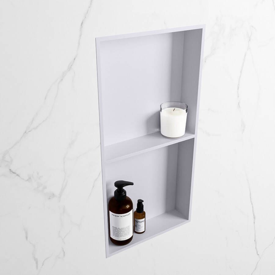 Mondiaz Easy nis 29.5x59.5x8cm voor Inbouw opbouw 2 open vakken Solid surface Cale Cale M80031Cale Cale - Foto 2