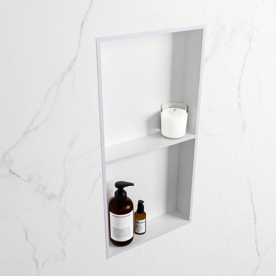 Mondiaz Easy nis 29.5x59.5x8cm voor Inbouw opbouw 2 open vakken Solid surface Talc Cale M80031Cale Talc - Foto 2