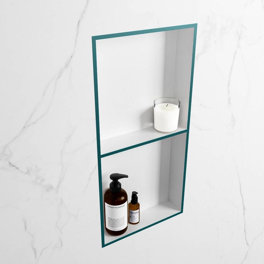 Mondiaz Easy nis 29.5x59.5x8cm voor Inbouw opbouw 2 open vakken Solid surface Talc Smag M80031Smag Talc