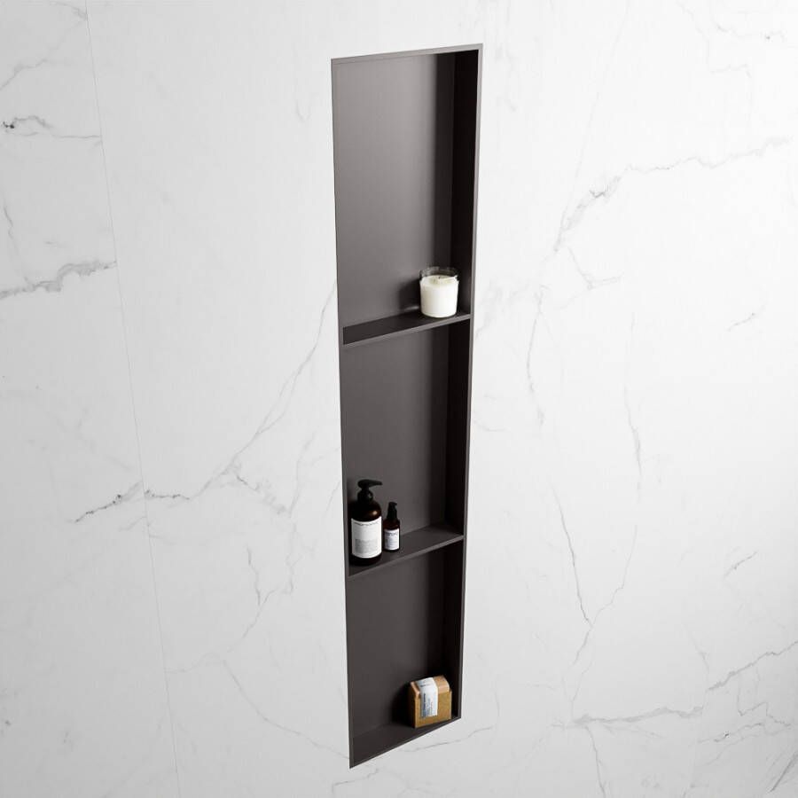 Mondiaz EASY Nis 149 5x29 5cm in solid surface kleur DarkGrey | DarkGrey. 3 vakken geschikt voor in- of opbouw
