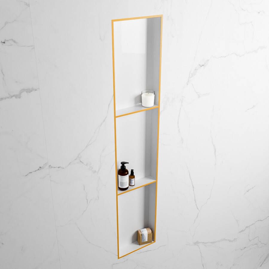 Mondiaz Easy nis 29.5x149.5x8cm voor Inbouw opbouw 3 open vakken Solid surface Talc Ocher M80047Ocher Talc