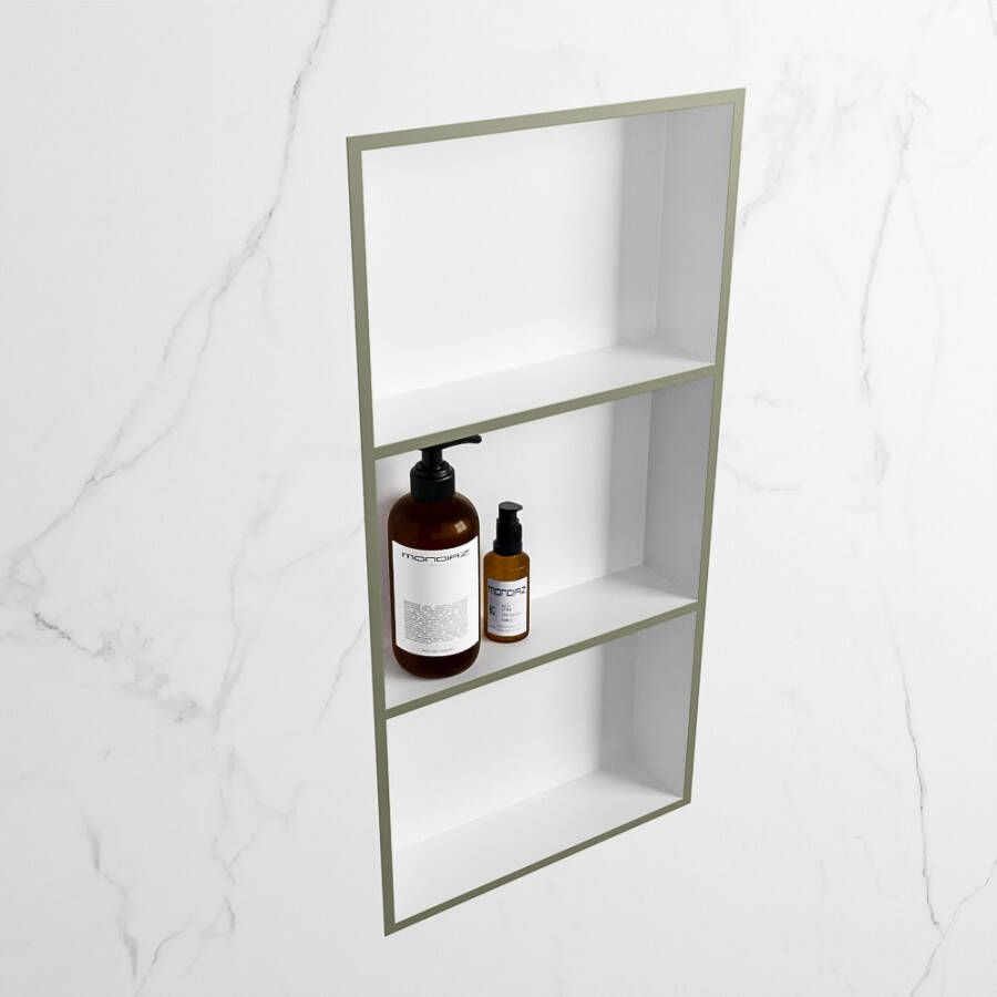 Mondiaz Easy nis 29.5x59.5x8cm voor Inbouw opbouw 3 open vakken Solid surface Talc Army M80035Army Talc - Foto 2