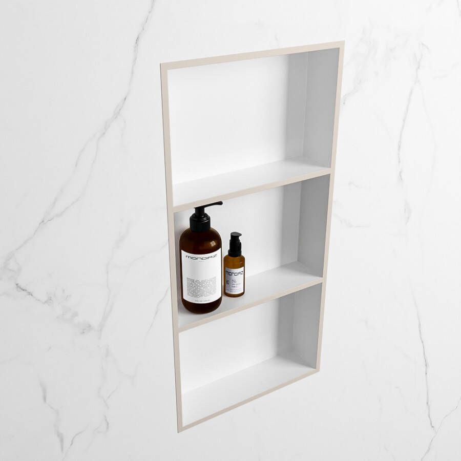 Mondiaz Easy nis 29.5x59.5x8cm voor Inbouw opbouw 3 open vakken Solid surface Talc Linen M80035Linen Talc - Foto 3