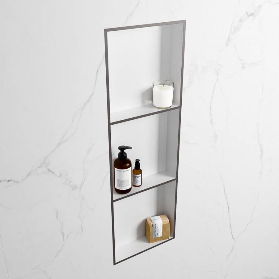 Mondiaz Easy nis 29.5x89.5x8cm voor Inbouw opbouw 3 open vakken Solid surface Talc DarkGrey M80044DarkGrey Talc - Foto 3
