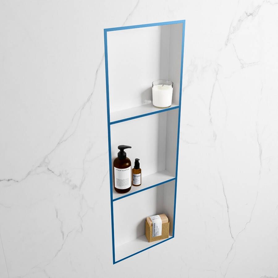 Mondiaz Easy nis 29.5x89.5x8cm voor Inbouw opbouw 3 open vakken Solid surface Talc Jeans M80044Jeans Talc - Foto 3