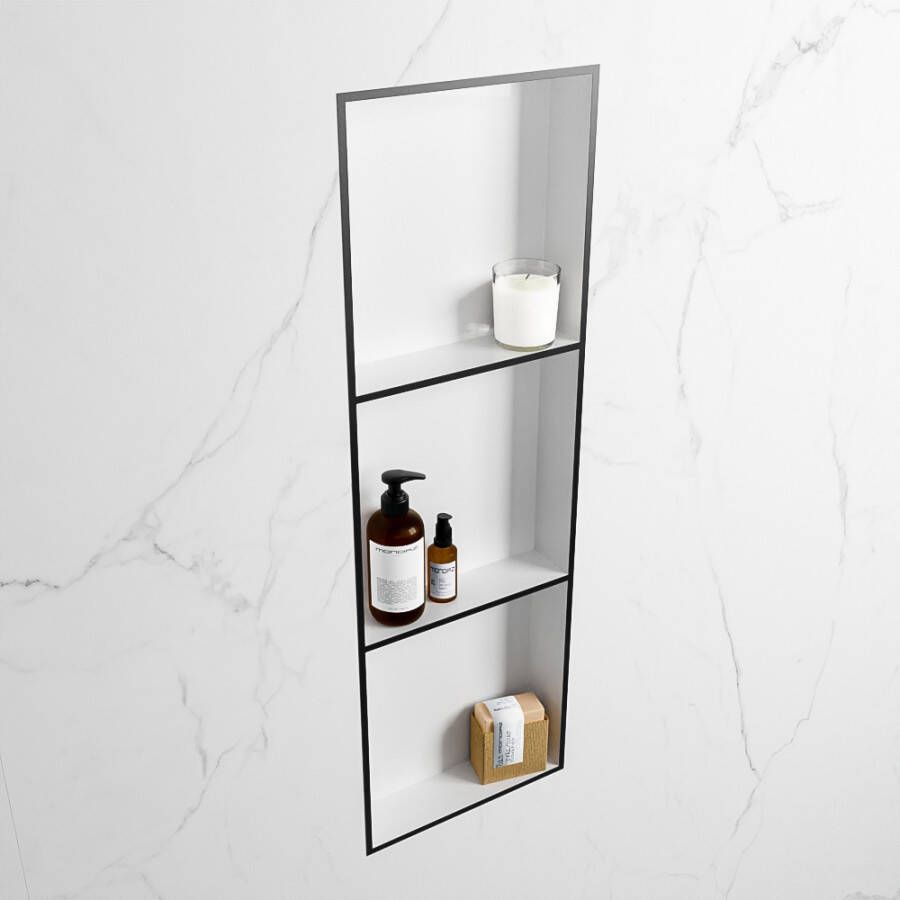 Mondiaz Easy nis 29.5x89.5x8cm voor Inbouw opbouw 3 open vakken Solid surface Talc Urban M80043Urban Talc - Foto 3
