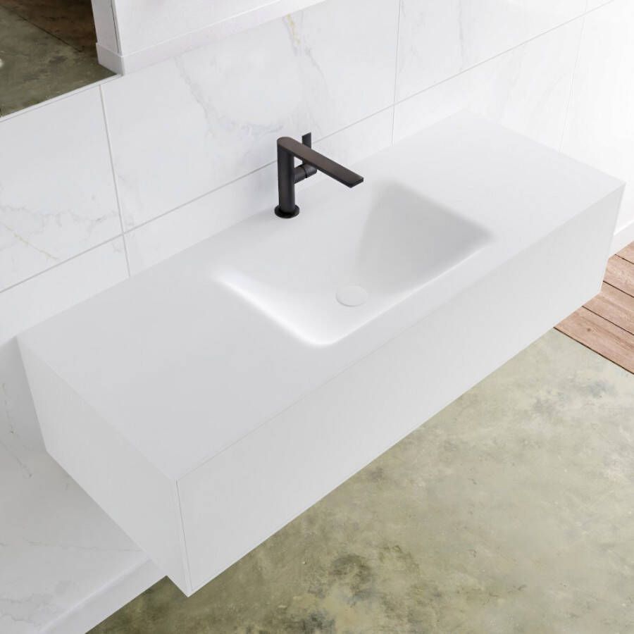 Douche Concurrent Badkamermeubel Lagom Hangend 120x30x45cm Wit Glans Solid Surface Wastafel Cloud 1 Kraangat Midden met 1 Lades - Foto 2