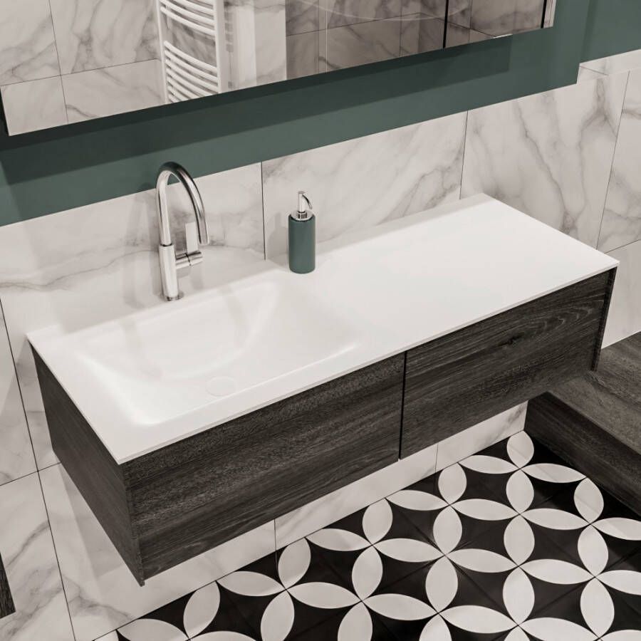 Zaro Lush onderkast 120cm in kleur ANTRACITE met 2 lades Push tot open geschikt voor linkse wastafel. Compleet met solid surface wastafel cloud M35163met 1 kraangat(en) - Foto 2