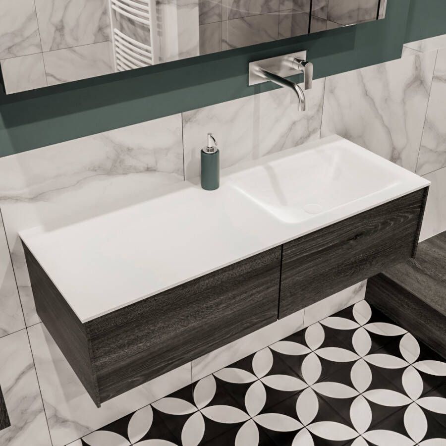 Zaro Lush onderkast 120cm in kleur ANTRACITE met 2 lades Push tot open geschikt voor rechtse wastafel. Compleet met solid surface wastafel cloud M35164met 0 kraangat(en) - Foto 2