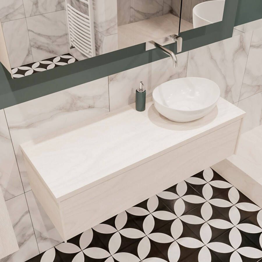 Zaro Lush onderkast met topblad 120cm in kleur UNDERLAYMENT met 1 lades Push tot open geschikt voor rechtse wastafel. Met ovale keramische opzetkom met 0 kraangat(en) in het topblad - Foto 2