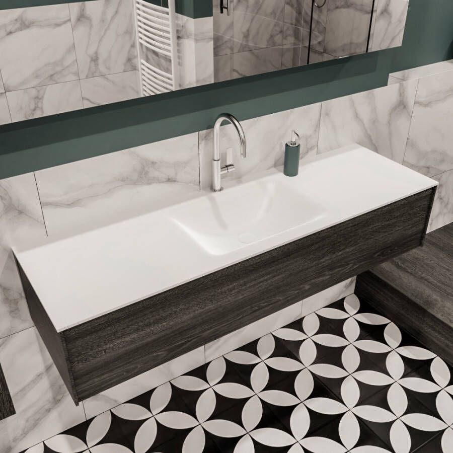 Zaro Lush onderkast 150cm in kleur ANTRACITE met 1 lade Push tot open geschikt voor gecentreerde wastafel. Compleet met solid surface wastafel cloud M35216met 1 kraangat(en) - Foto 2