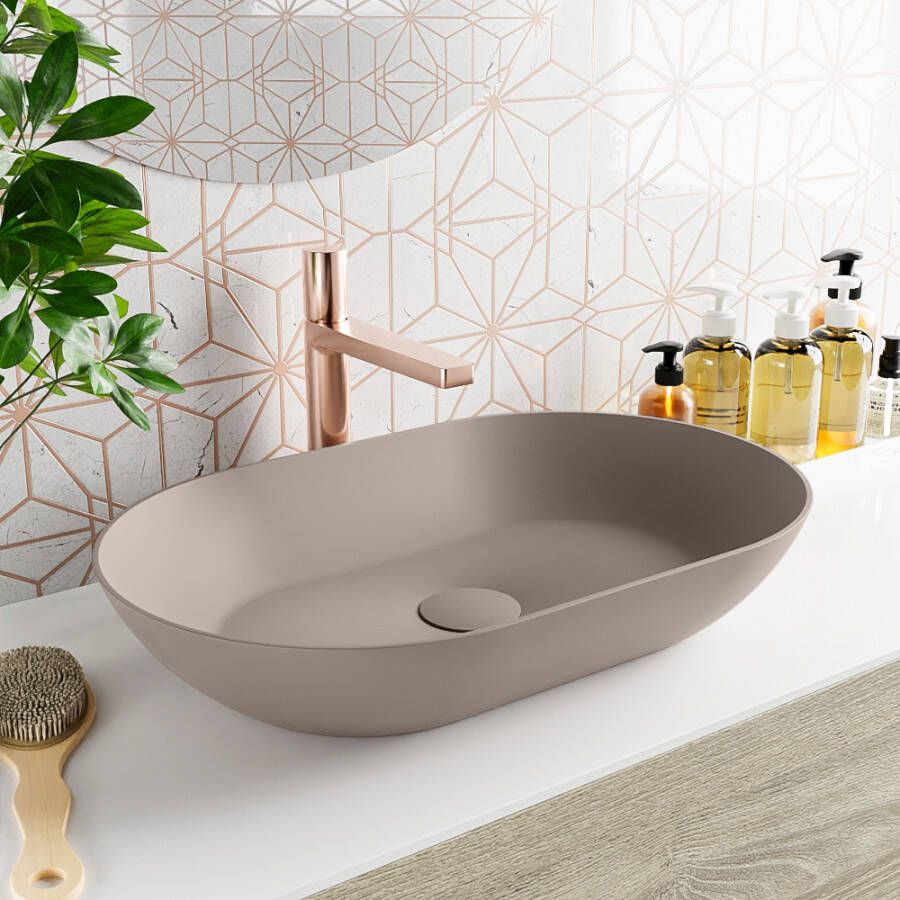 Mondiaz Onni Waskom 55x35x10cm ovaal opbouw Solid Surface Smoke M80178SmokeSmoke