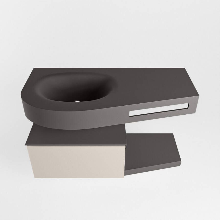 Mondiaz RIVA badmeubelsets 100x50x30cm 1 lade MDF Linen mat push to open 1 kraangat 1 wasbak links dark grey solid surface RIVA10371 - Foto 2