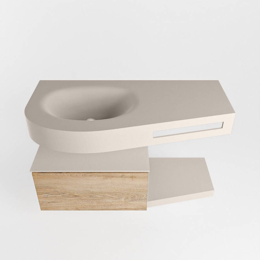 Mondiaz Riva Dulcet badkamermeubel links met 1 kraangat 100 linen en washed oak