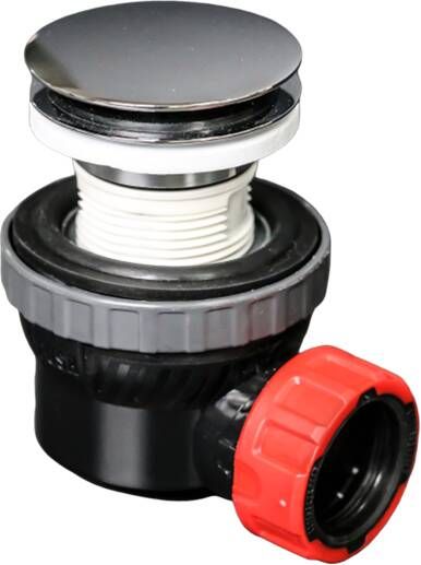 Mondiaz ruimtebesparende click sifon 6 7 cm hoog solid surface rond Chroom messing