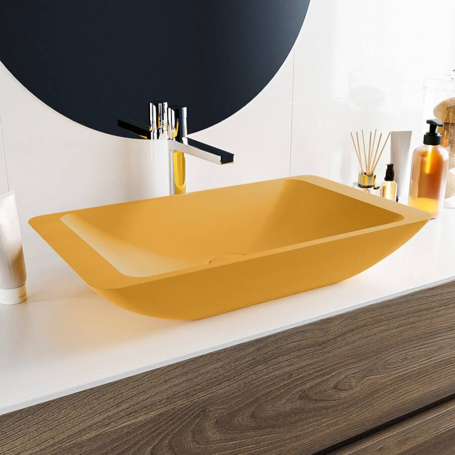 Mondiaz Topi waskom 59.5x34.5x10cm rechthoek opbouw Solid Surface Ocher Ocher M80180OcherOcher