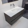 Mondiaz Vica Moon badmeubel eiken donker bruin 100 cm 2 lades solid surface enkele spoelbak midden zonder kraangat - Thumbnail 2