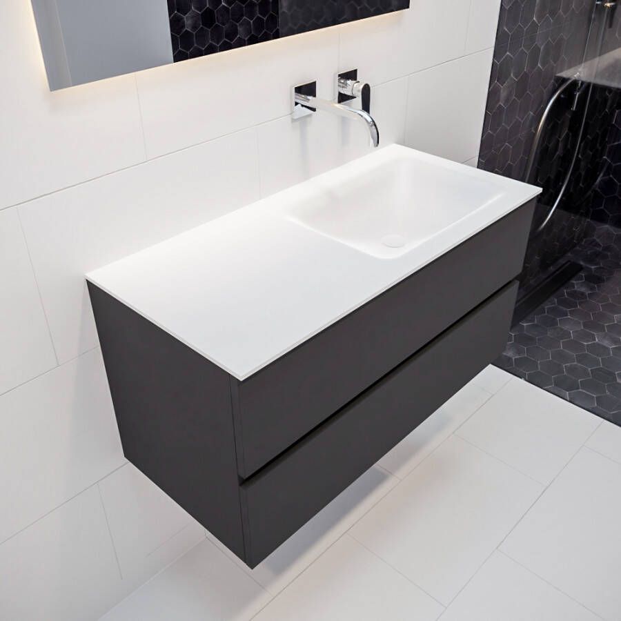 Mondiaz VICA Badkamermeubelset 100cm 2 lades wasbak Cloud rechts 0 kraangaten solid surface darkgrey PC75341068 - Foto 1