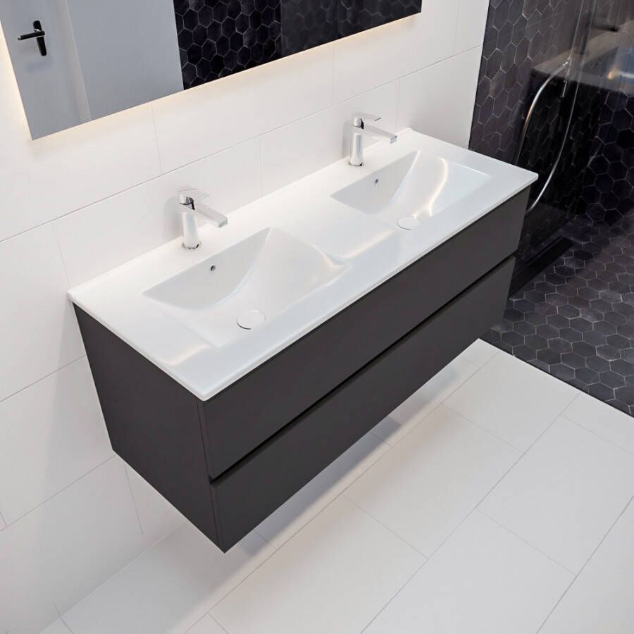 Mondiaz Vica 120 badmeubel dark grey 2 lades wastafel Denia dubbel 2 kraangaten